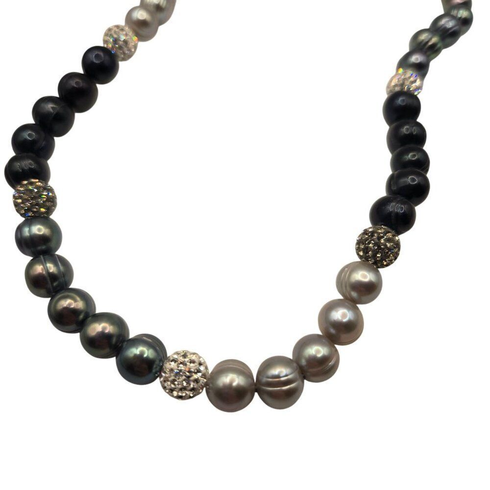 New Honora Freshwater Cultured Pearl Necklace Tuxedo Gray Black White Crystals 1
